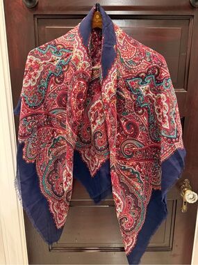 Tie Rack 100% Wool Made in Italy Paisley Wrap Scarf - Navy and Red